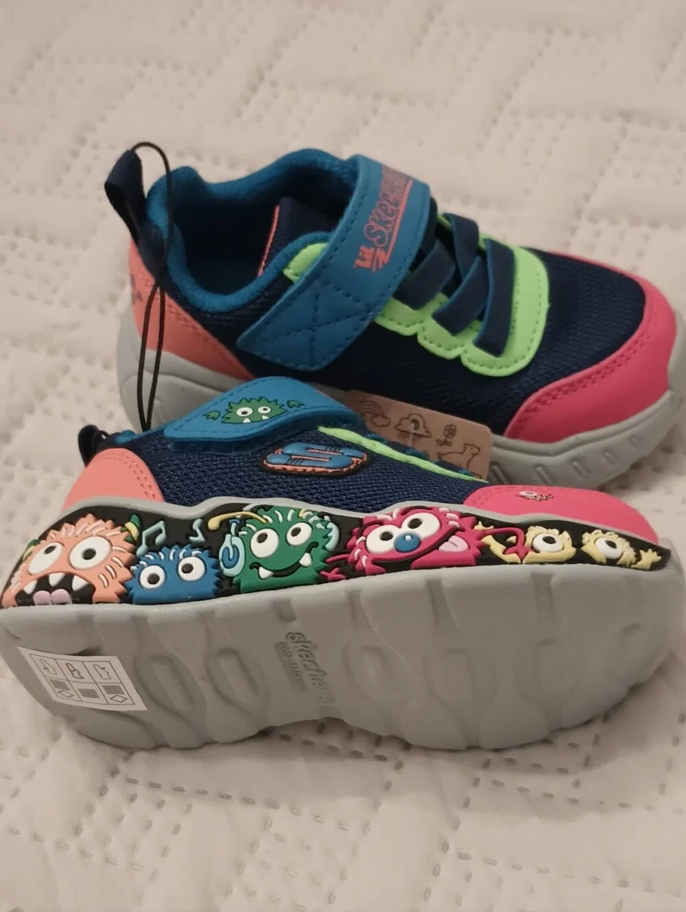 Kids Skechers Play Scene Navy, Pink & Lime Sneakers 6 Toddlers - Picture 10 of 14
